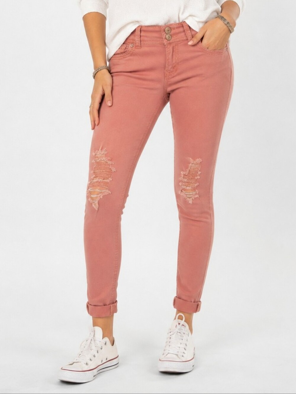 🌸 WallFlower Distressed Skinny Jeans Dusty Rose Size 0